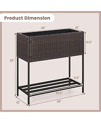 Wicker Raised Garden Bed with Storage Shelf and Removable Liner for Flowers