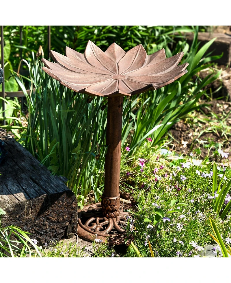 Garden Lotus Cast Aluminum Metal Bird Bath - Copper Patina - 16.5"