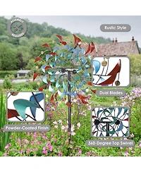 Rainbow Breezes Powder-Coated Iron Wind Spinner - 84" H - Red, Blue, Yellow, and Turquoise