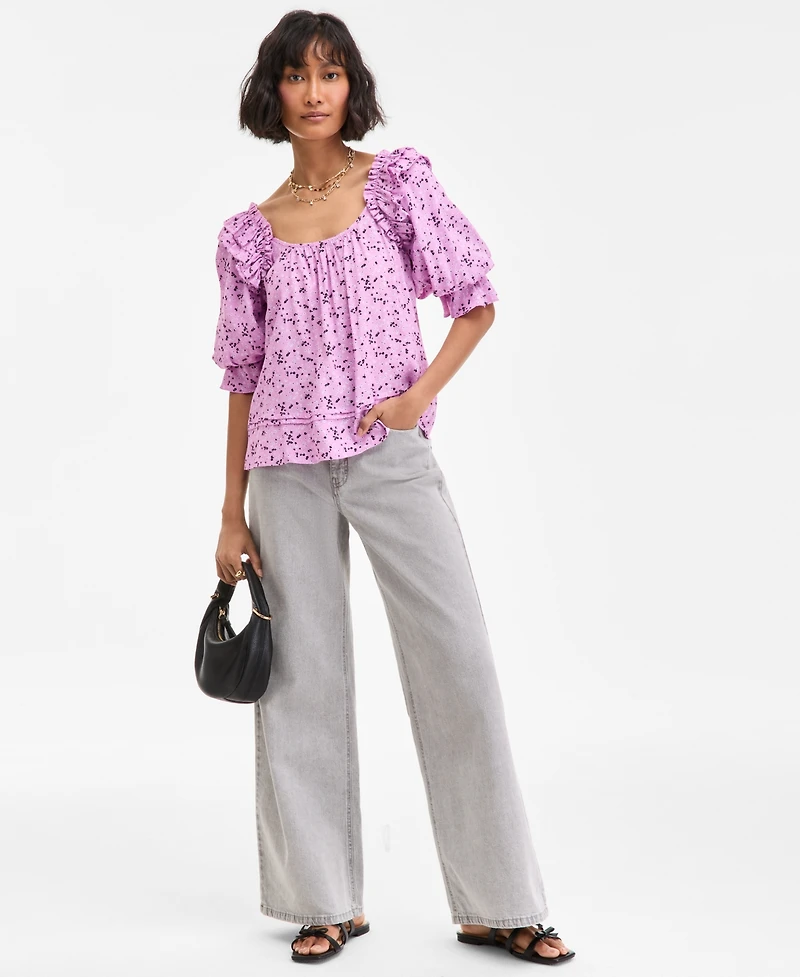 On 34th Women's Printed Balloon-Sleeve Blouse, Exclusively at Macy's