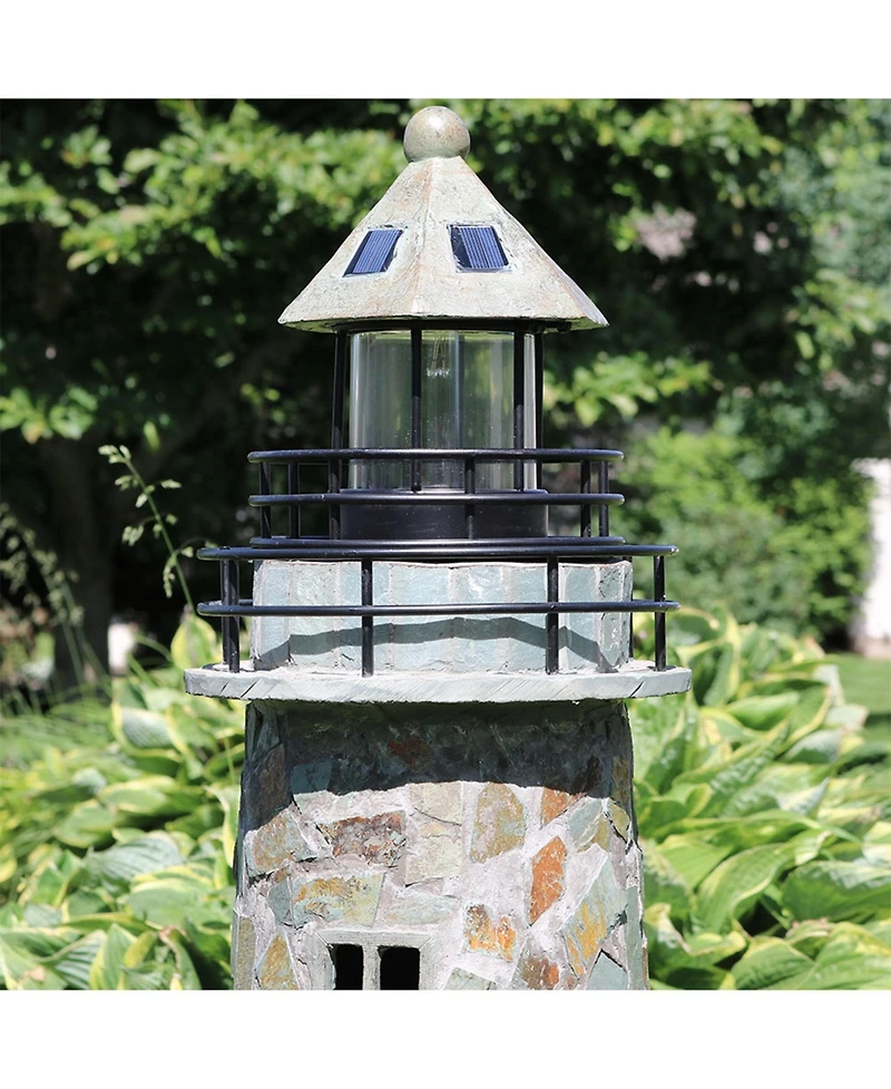 Outdoor Backyard Garden Nautical Lighthouse Solar Led Pathlight Statue Figurine - 36" - Cobblestone