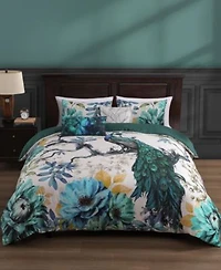 Bebejan Peacock Jardin Bedding 100 Cotton Sateen 5 Piece Reversible Comforter Set