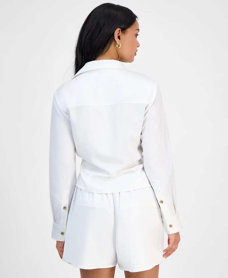 Bar Iii Women's Collared Tie-Hem Blouse, Exclusively at Macy's