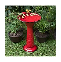 Metal Outdoor Garden Birdbath with Decorative Bird and Leaf Figurines for Patio Decor