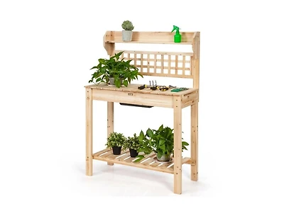 Garden Potting Bench Table with Bottom Shelf and Removable Sink for Outdoor Gardening