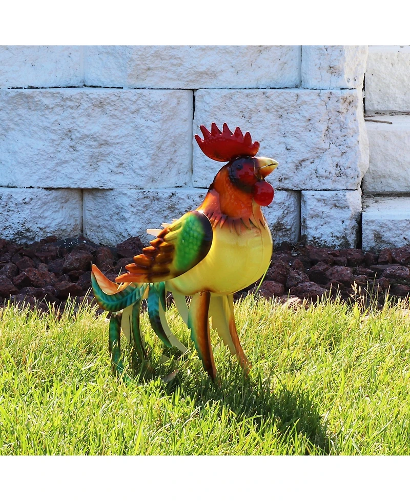 Romeo the Rooster Metal Outdoor Statue - 16" – Red, Orange, Yellow, and Green
