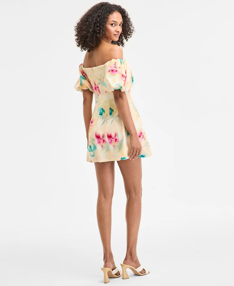 Bar Iii Women's Printed Off-The-Shoulder Mini Sheath Dress, Exclusively at Macy's