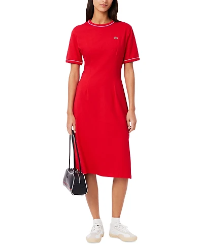 Lacoste Usa Women's Cotton Short-Sleeve Midi Dress