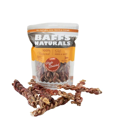 Baffs Naturals Braided Lamb Pizzle Chews – Long-Lasting, All-Natural Dog Treats (8oz Bag)