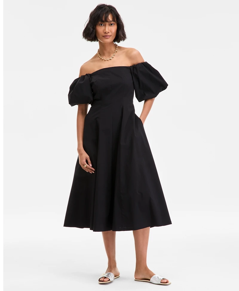 On 34th Women's Off-The-Shoulder Puff-Sleeve Midi Dress, Exclusively at Macy's