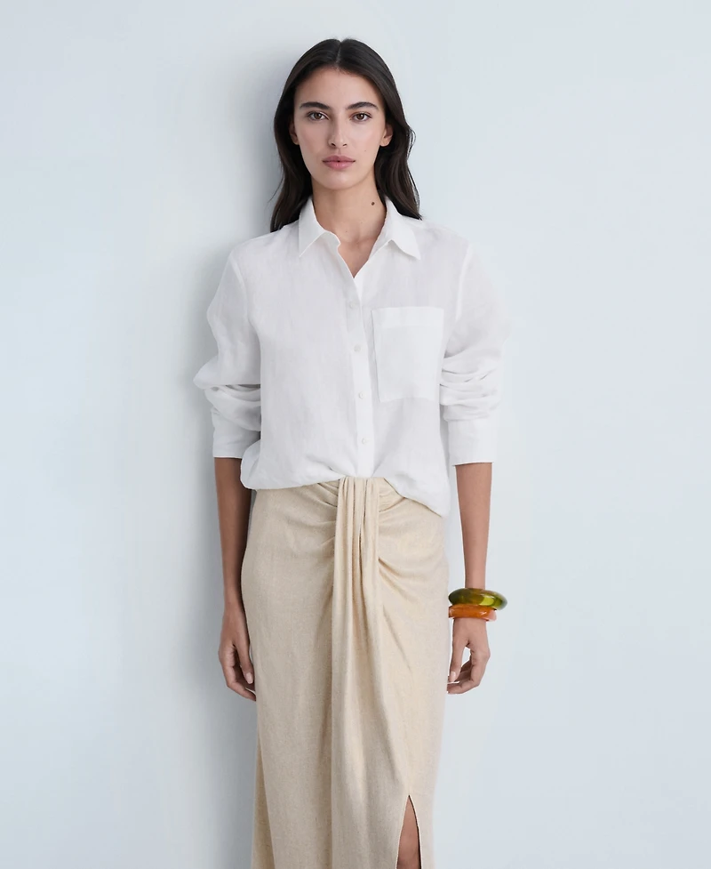 Mango Women's Linen-Blend Draped Midi Skirt