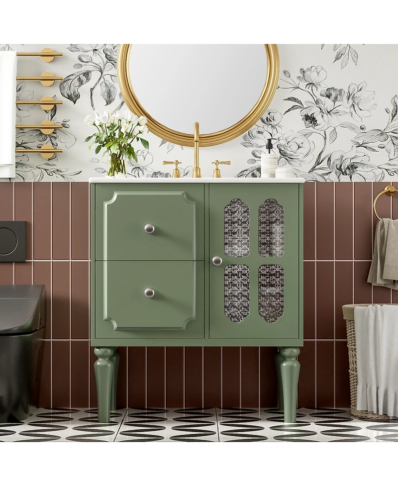 Streamdale Retro 30" Bathroom Vanity with Sink, 2 Drawers, Green