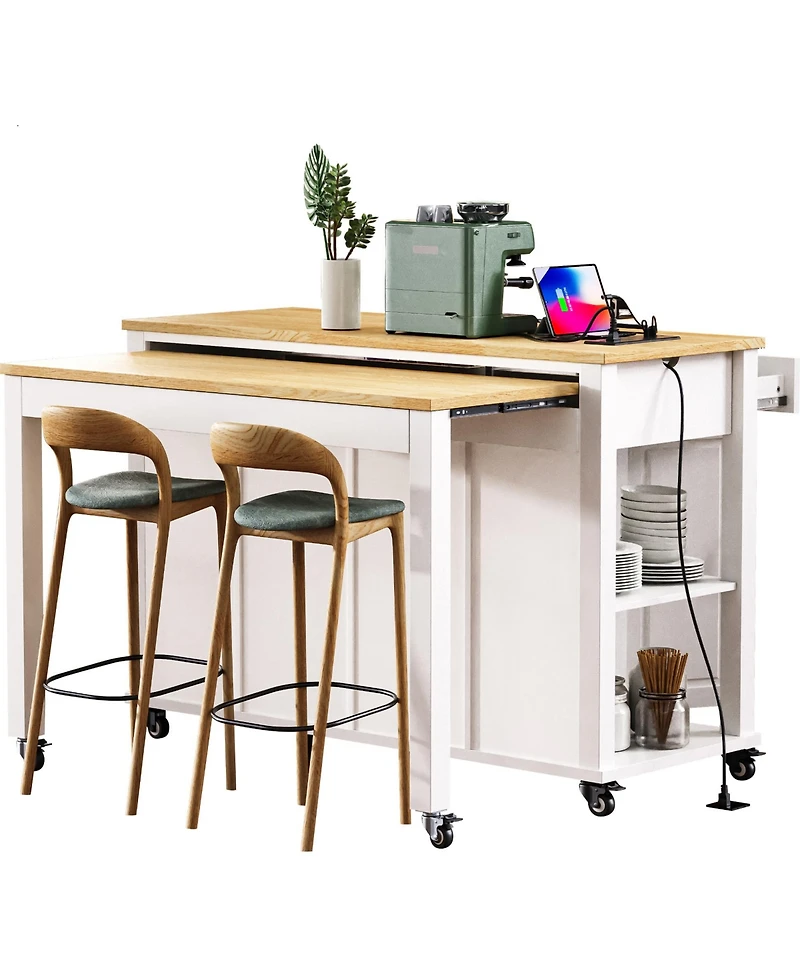 Streamdale 47" Extendable Kitchen Island with Storage, Power Outlet