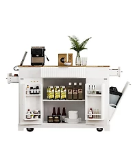 Streamdale Fluted Kitchen Island with Trash Storage, Outlets, Internal Rack, and Rollers