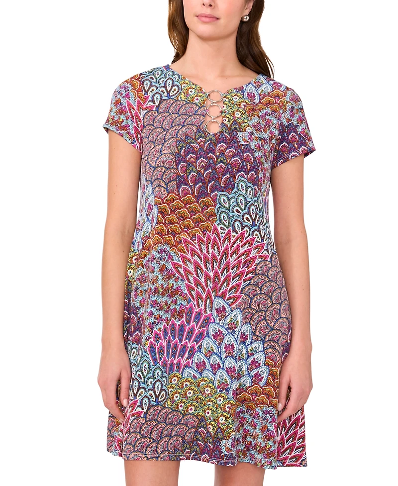 Msk Women's Three-Ring Keyhole-Neck Printed Jersey Dress