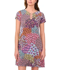 Msk Women's Three-Ring Keyhole-Neck Printed Jersey Dress