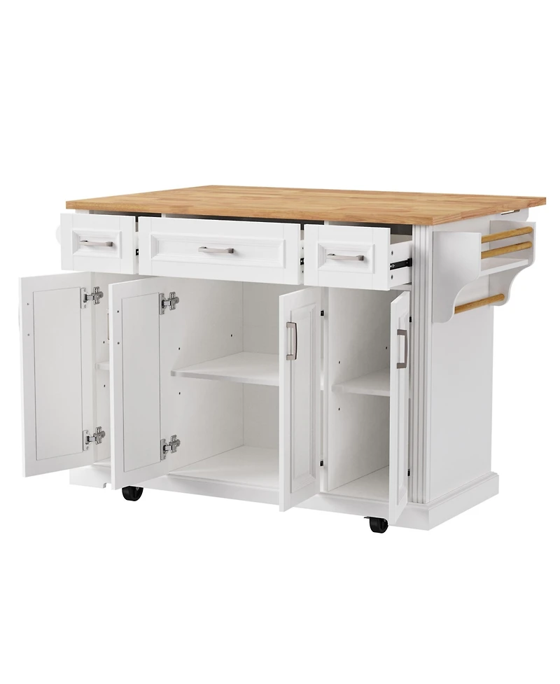 Streamdale Large Kitchen Island with Drop Leaf, Embossed Rolling Cart with Storage