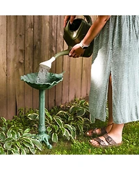 Autumnal Leaf Cast Aluminum Metal Bird Bath - Green Patina - 11.75"
