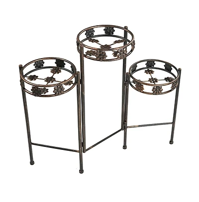 Indoor/Outdoor Steel 3-Tiered Folding Decorative Potted Flower Plant Stand Display - 29" - Bronze
