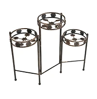 Indoor/Outdoor Steel 3-Tiered Folding Decorative Potted Flower Plant Stand Display - 29" - Bronze