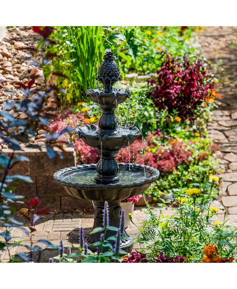Electric Fiberglass 3-Tier Welcome Pineapple Top Outdoor Water Fountain - 57"