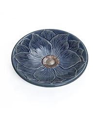 LuxenHome Blue Petals and Vines 22-Inch Tall Ceramic Birdbath