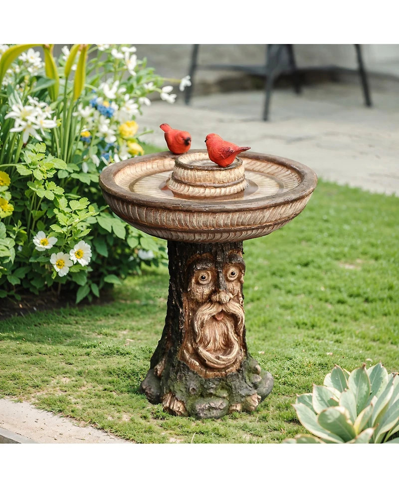 LuxenHome Brown Old Man in Tree 23.4-Inch Tall Resin Birdbath