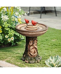 LuxenHome Brown Old Man in Tree 23.4-Inch Tall Resin Birdbath