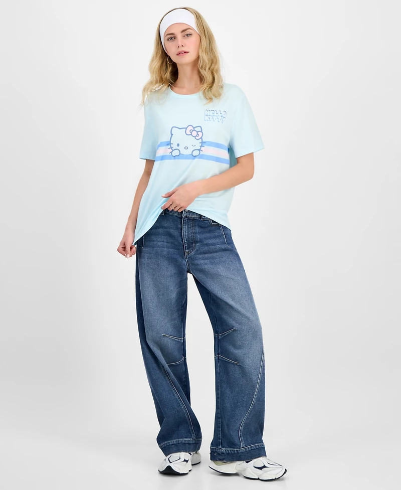 Love Tribe Juniors' Hello Kitty Stripe Graphic Print T-Shirt