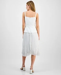 julia jordan Women's Sleeveless Belted Mix-Media Dress