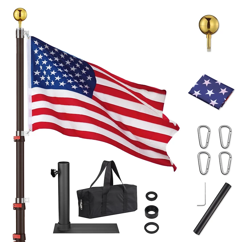 Yescom Ez Go 25ft Telescopic Flag Pole Kit Wheel Tire Mount Stand Upgrade Rotating Lock Outdoor Camper Rv Tailgate Black