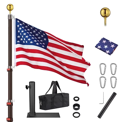 Yescom Ez Go 25ft Telescopic Flag Pole Kit Wheel Tire Mount Stand Upgrade Rotating Lock Outdoor Camper Rv Tailgate Black