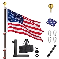 Yescom Ez Go 25ft Telescopic Flag Pole Kit Wheel Tire Mount Stand Upgrade Rotating Lock Outdoor Camper Rv Tailgate Black