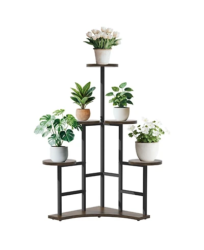 Unho 42.7" Height Corner Plant Stand with 5 Round Shelves Indoor Plant Rack Metal Frame