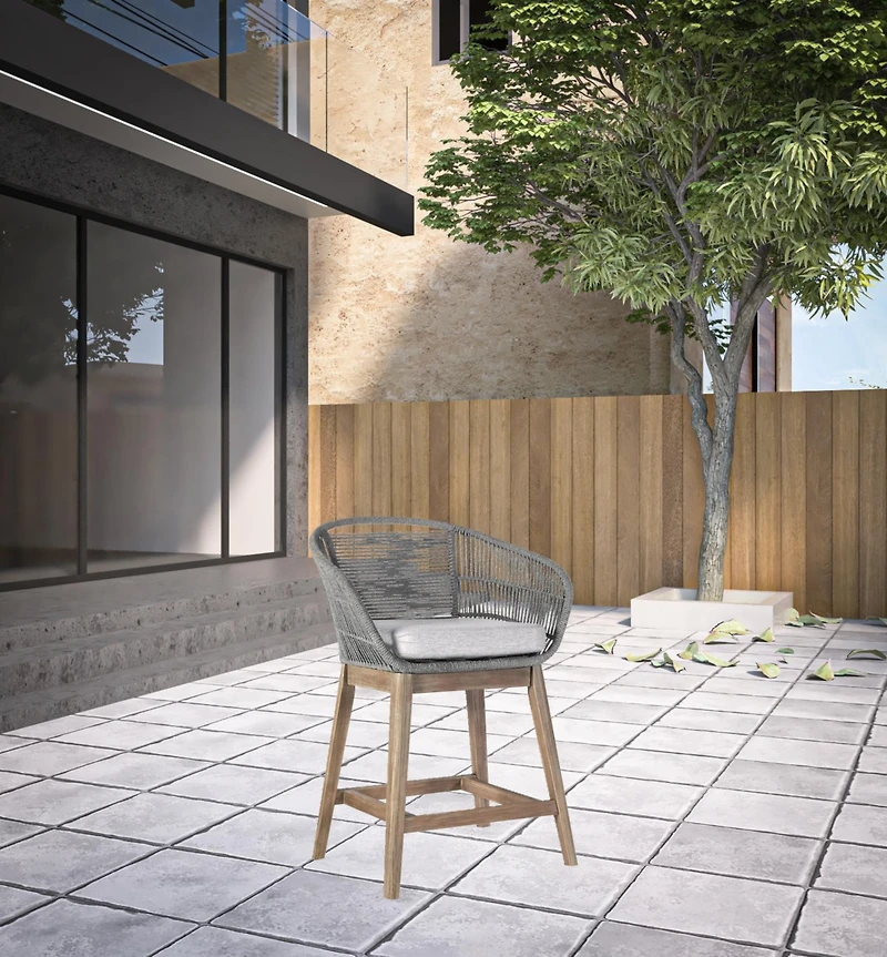 Solid Wood Bar Height Chair with Footrest – Low Back Outdoor Seating for Relaxation