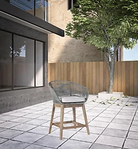 Solid Wood Bar Height Chair with Footrest – Low Back Outdoor Seating for Relaxation