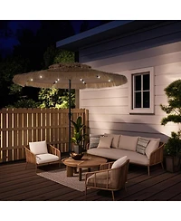 Mondawe 9 Ft Hawaiian Beach Parasol Outdoor Umbrella with Solar Lights