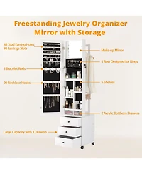 Jewelry Cabinet with 3 Drawers, Lockable Standing Jewelry Armoire