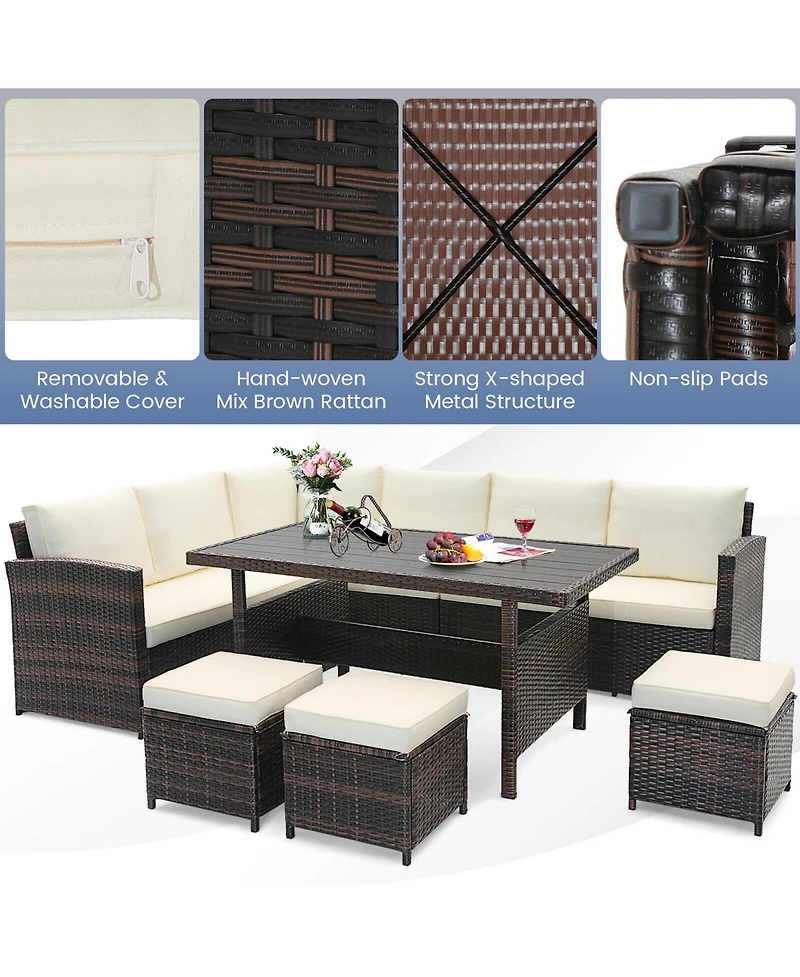 Gymax 7PCS Wicker Patio Conversation Furniture Set Sectional Sofa Set w/ Cushions