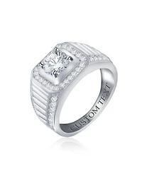 Bling Jewelry 2ct Clear Cz Statement Halo Square Princess Cut Solitaire Promise Ring with Micro Pave Matte Band Silver Plated