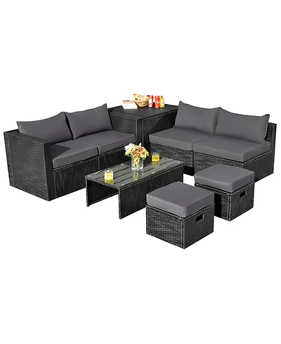 Gymax 8PCS Rattan Patio Sectional Furniture Set w/ Waterproof Cover & Cushions