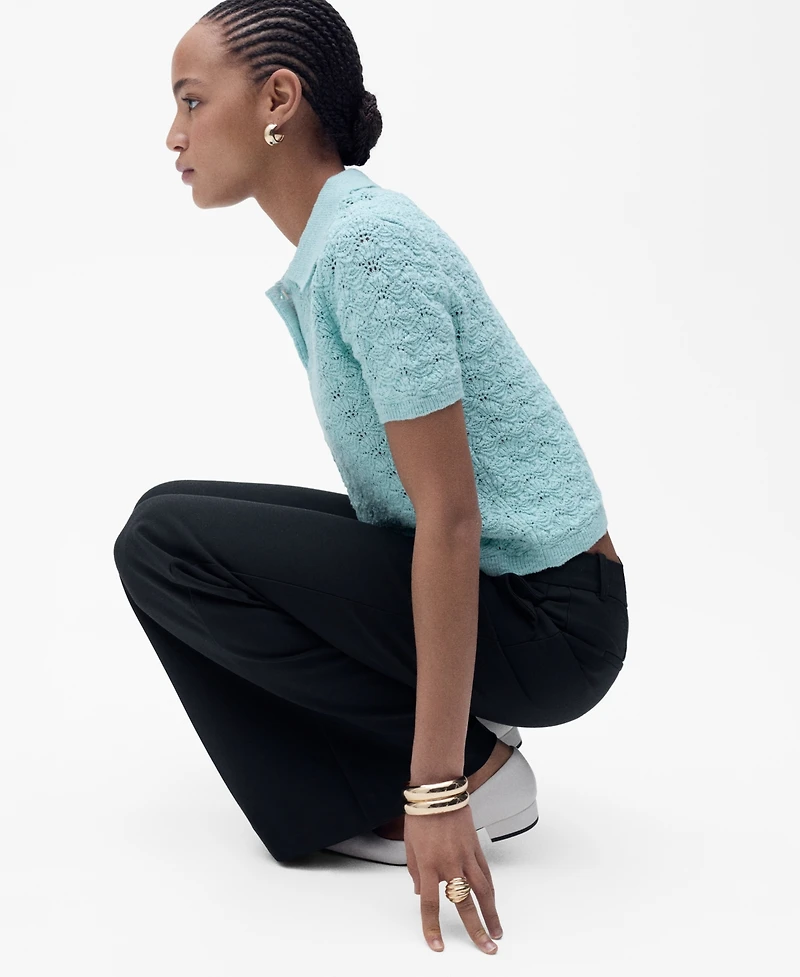 Mango Women's Openwork Knitted Polo-Neck Sweater