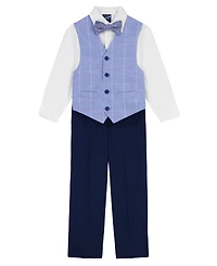 Nautica Toddler and Little Boys 4-Piece Sharkskin Windowpane Duo Vest Set with Bow Tie