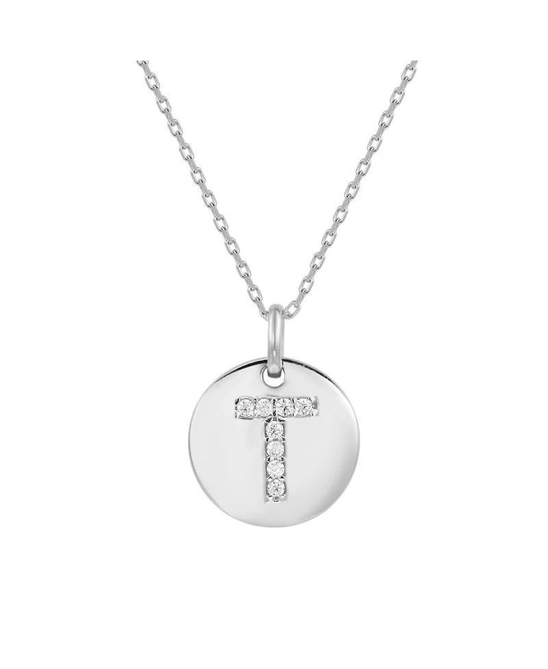 Suzy Levian Sterling Silver Cubic Zirconia Letter Initial Disc Pendant