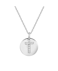 Suzy Levian Sterling Silver Cubic Zirconia Letter Initial Disc Pendant