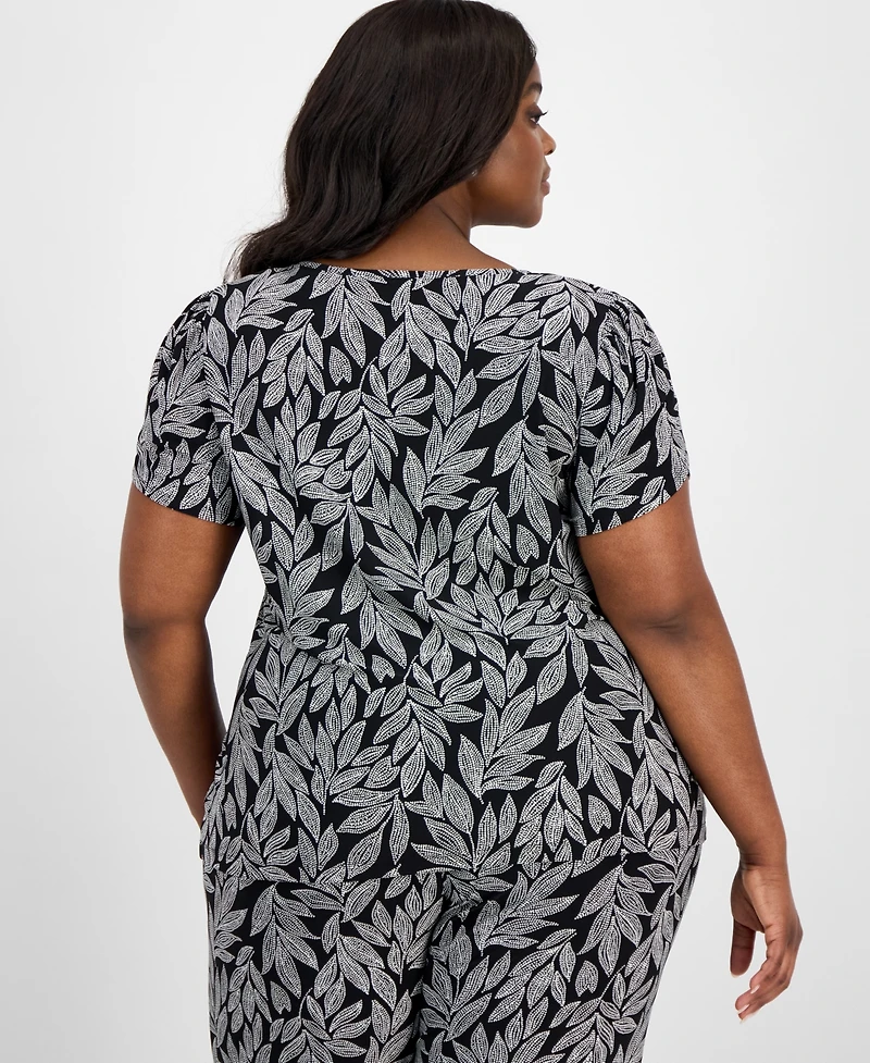 Ak Anne Klein Plus Printed Tulip-Sleeve Blouse
