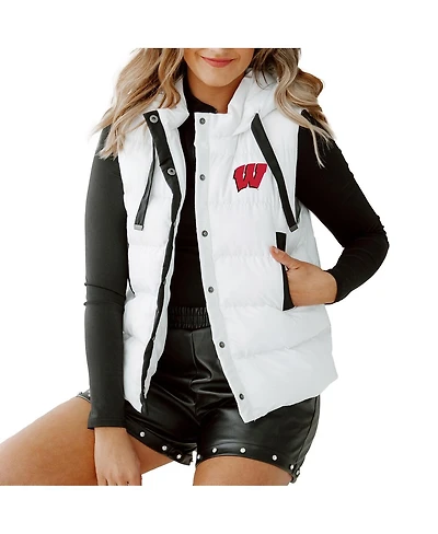 Gameday Couture Women's White Wisconsin Badgers Hooded Full-Snap Puffer Vest