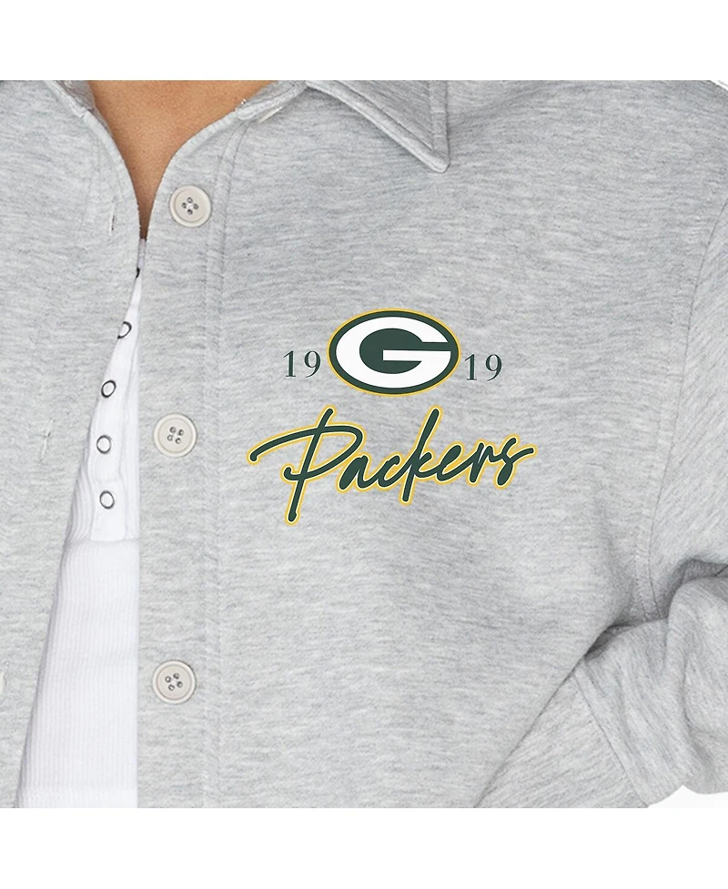 Gameday Couture Women's Ash Green Bay Packers Full-Button Long Sleeve Overshirt Top