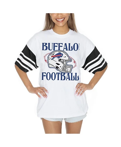 Gameday Couture Women's White Buffalo Bills Vintage Look Contrast Mesh Striped Raglan T-Shirt