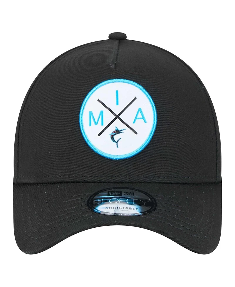 New Era Men's Black Miami Marlins 9FORTY A-Frame Adjustable Hat